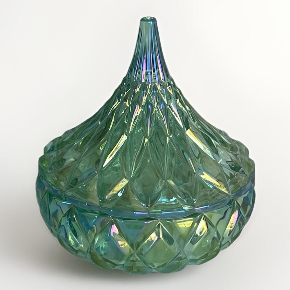 Godinger Hersheys Kisses Crystal Green Covered Candy Dish Bowl Display Gift Love